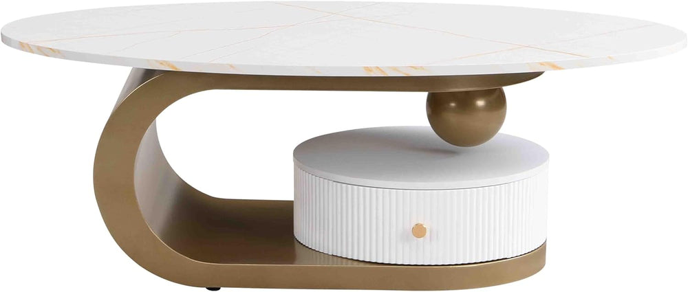 Modern Nesting Coffee Table Set of 2, Oval and Round Coffee Table Set for Liv...