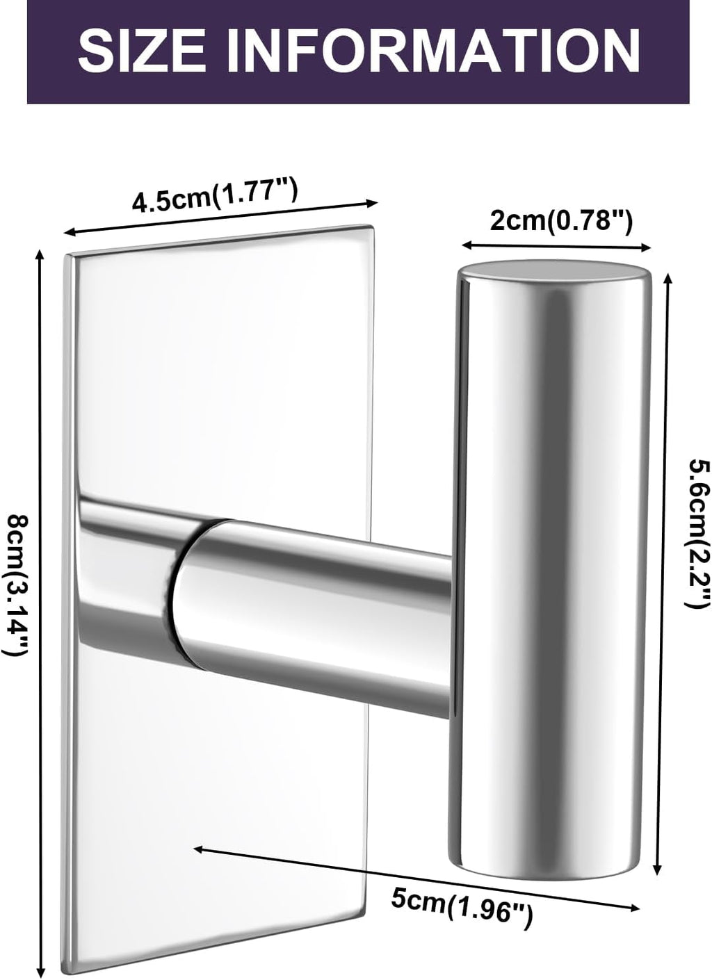VAEHOLD Wall Towel Hooks, Heavy Duty Sticky Holder Waterproof Towel Hooks for Hanging Coat, Clothes, Closet Hook Wall Mount for Kitchen (Chrome, 4 Pack)