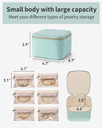 Vlando Travel Jewelry Box for Women Faux Leather Jewelry Box with 6 Velvet Jewelry Zipper Pockets Earrings Necklace Rings Storage Boxes Christmas Gift for Mom Wife(Lake Blue)