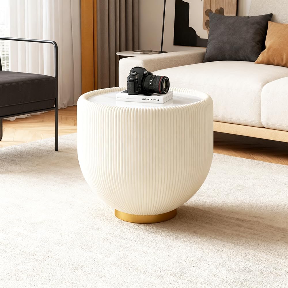 Round Side Table Coffee End Tables for Living Room, Bowl Shape Snack Accent T...