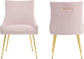Velvet Dining Chairs Set of 2, Modern Upholstered Kitchen Chair with Pull Handle & Pleated Back, Mid Century Accent Chair with Gold Metal Legs for Vanity,Dining,Kitchen,Living Room, Pink