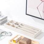 2Pcs Desk Drawer Storage Tray, Nightstand Organizer Tray, Necklace Bracelet Ring Earring Jewelry Display Tray, Grid Table Organizer Holder Tray for Sunglass, Phone, Watch, Perfume (7 grid)/Beige