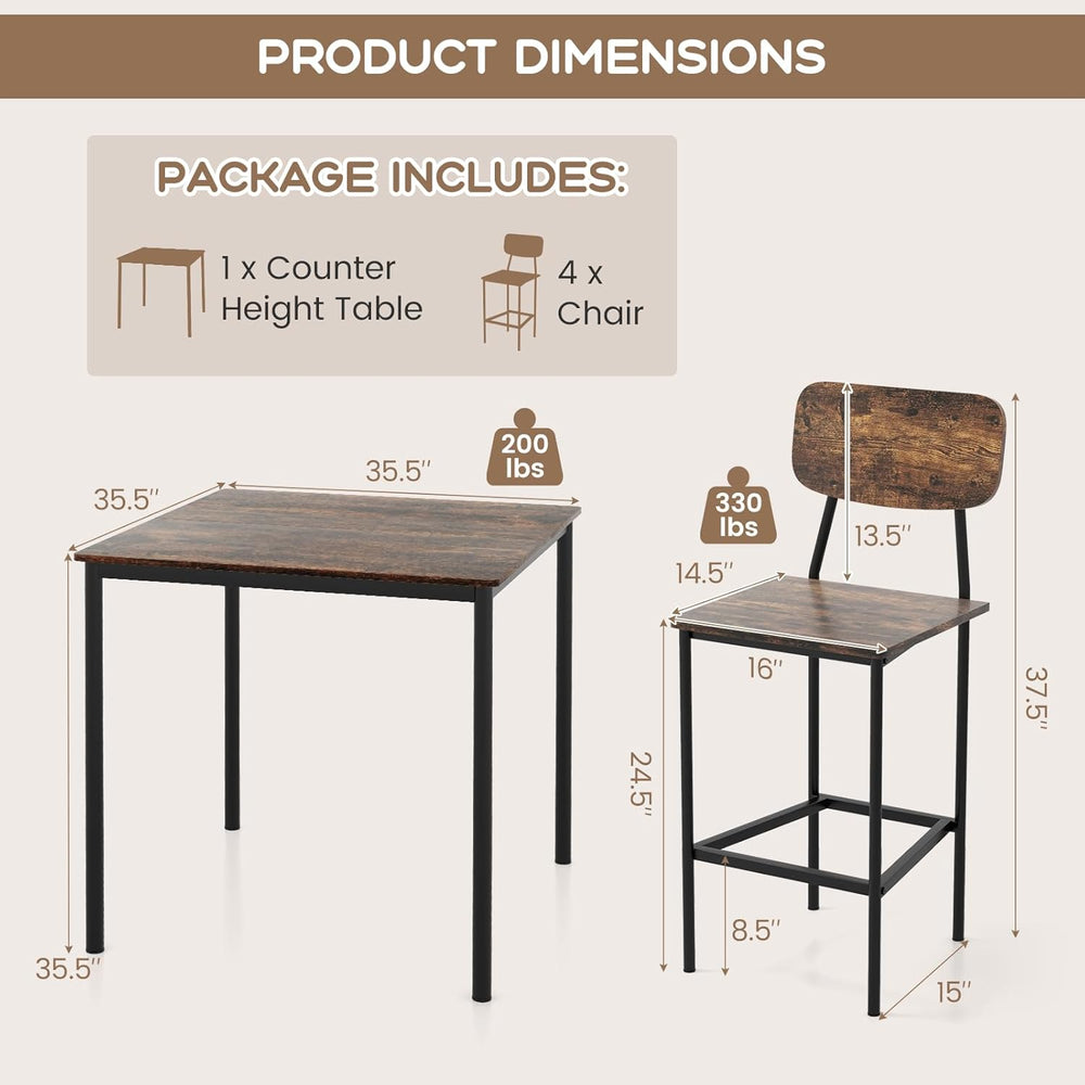 Giantex 5-Piece Dining Table Set W/Counter Height Table & 4 Bar Stools, I...