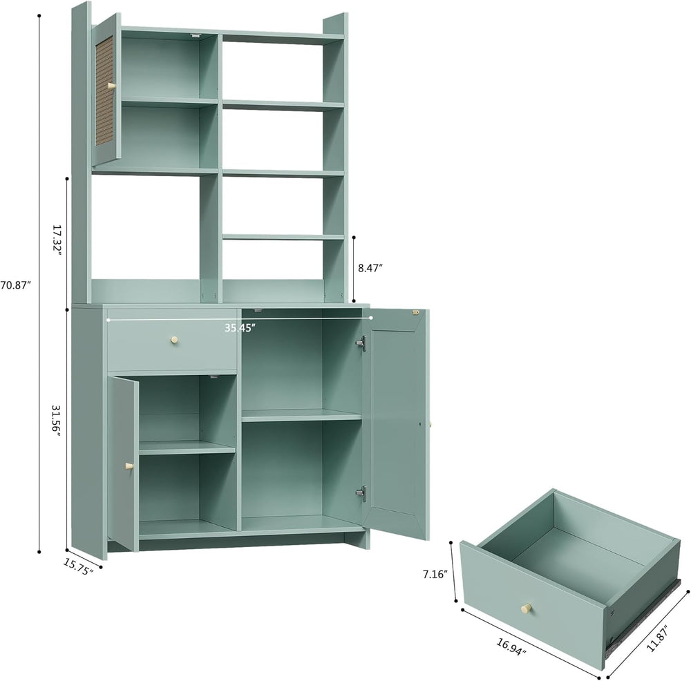 71'' Tall Kitchen Pantry Storage Cabinet, Kitchen Hutch Bar Cabinet w...