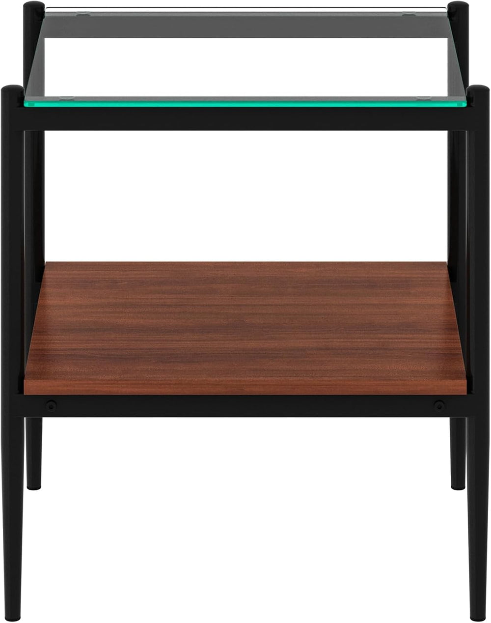 Set of 2 Rectangle End Tables, Tempered Glass Top Nightstands with MDF Shelf,...