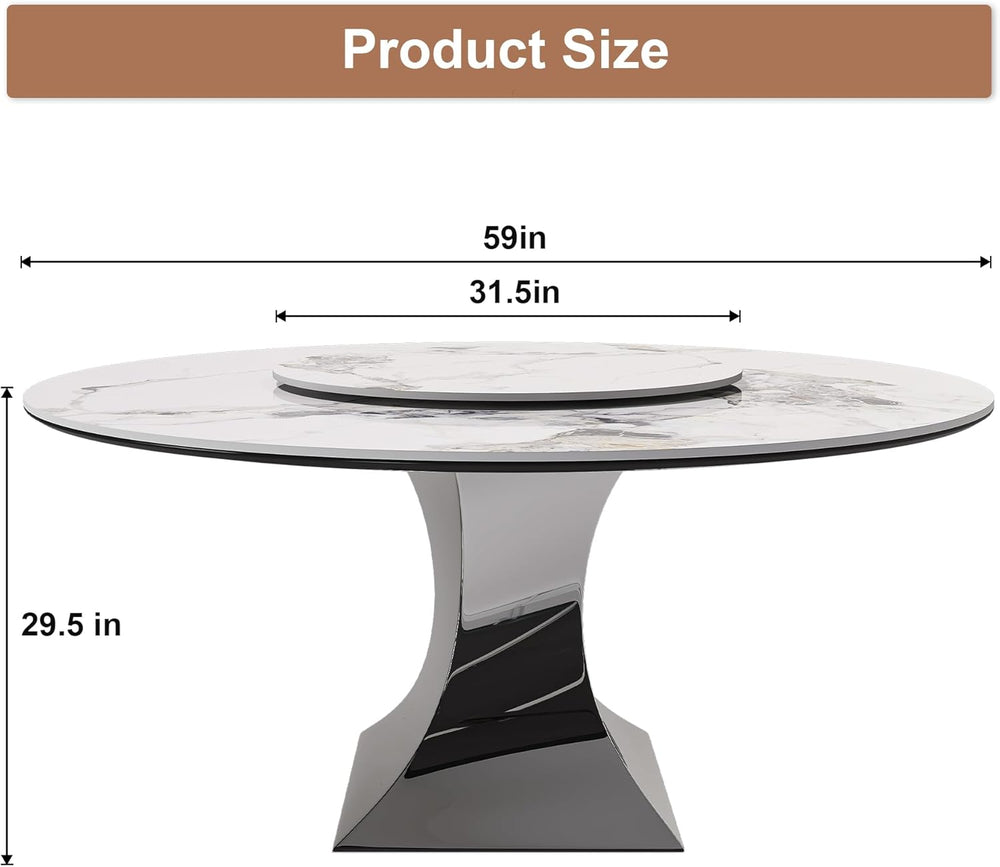 Montary 59” Modern Round Dining Table for 6-8, Artificial Marble Dining Room ...