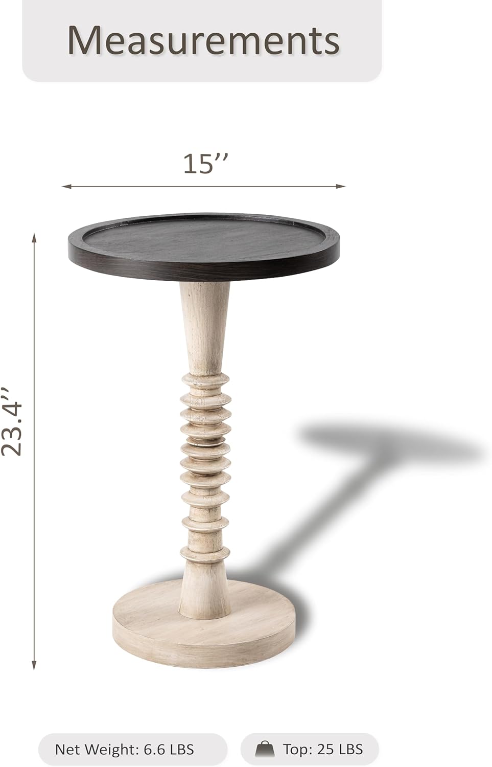 Pedestal Small Drinking Table, Farmhouse Tray Top End Table, Black Top, Distr...
