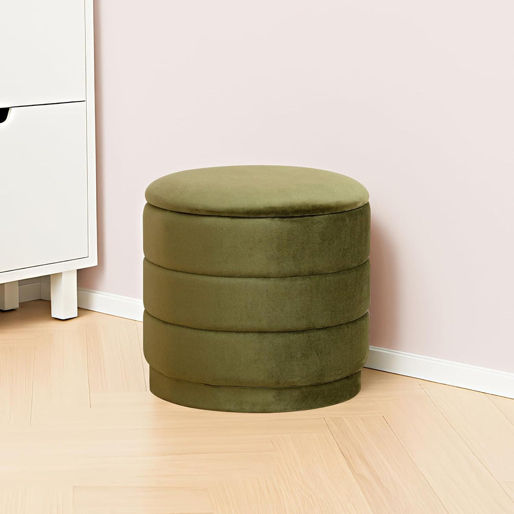 15.4" Round Velvet Storage Ottoman with Reversible Lid, Upholstered Circ...