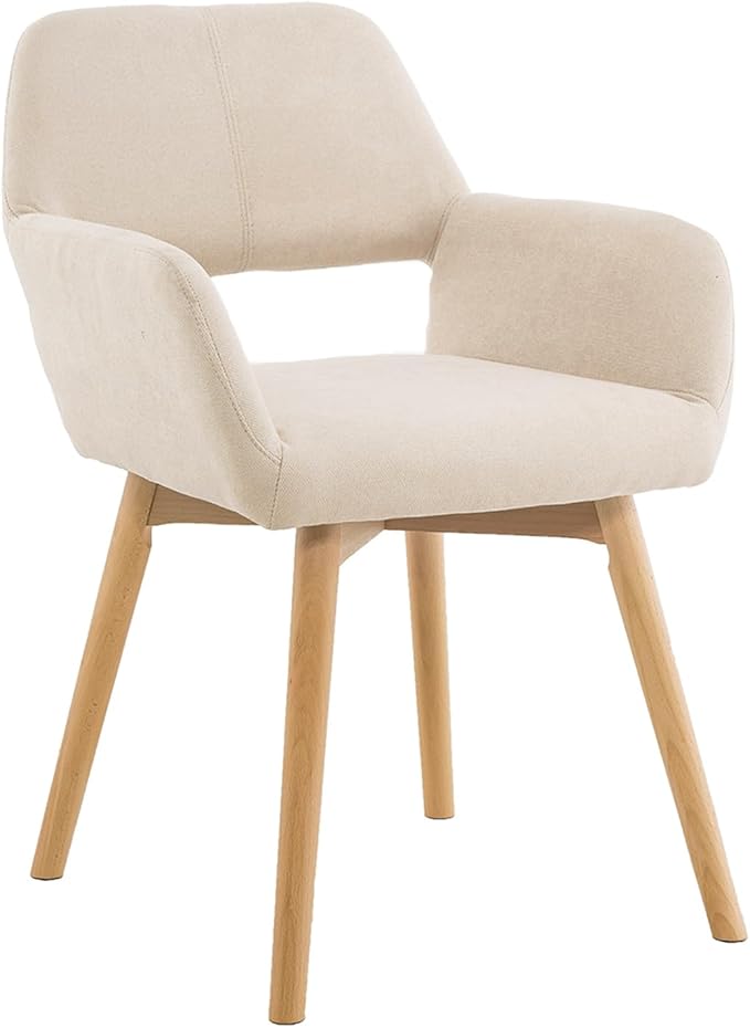 Desk Chair No Wheels Vanity Chair Comfy Accent Chair for Living Dining Room Bedroom Home Office Mid Century Modern Upholstered Armchair Sofa Chair (Beige, 1)
