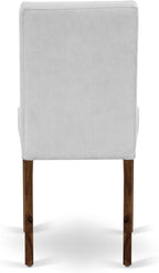 East West Furniture ANAS5-AWA-27 5 Piece Mid Century Dining Set Includes A Dinner Table and 4 Light Gray Polyester Fabric Parsons Chairs, Antique Walnut