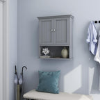 Tangkula Bathroom Wall Cabinet, Wooden Hanging Cabinet with Doors & Shelves, Multipurpose Storage Cabinet for Restroom Kitchen Living Room, Wall Mounted Bathroom Medicine Cabinet (Grey)