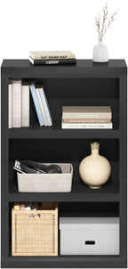 Furinno Rail 3-Tier Open Shelf Bookcase with Classic Style Edges, Blackwood