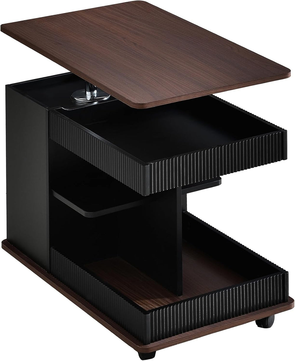 Modern Adjustable End Table with Wheels, 360° Rotating and Adjustable Lift-To...