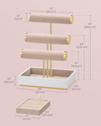 SONGMICS Bracelet Holder Stand, Jewelry Display Stand, Jewelry Organizer, with 3 Tiers and Velvet Tray, Removable Ring Holder, Christmas Gift, Cloud White and Camel Brown UJJS027A01
