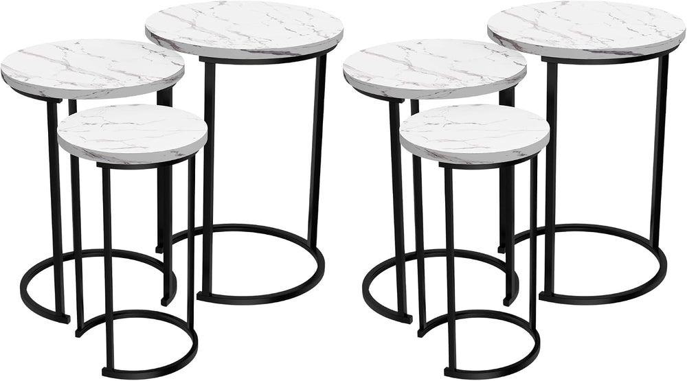 Lavish Home Round Nesting Tables Set of 6, Faux Marble Tabletop, White | 25”H...
