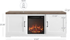 BELLEZE Modern 58" Farmhouse TV Stand with 18" Electric Fireplace Heater & Media Entertainment Center for TV up to 65", Console Table with Storage Cabinets - Hilo (White)