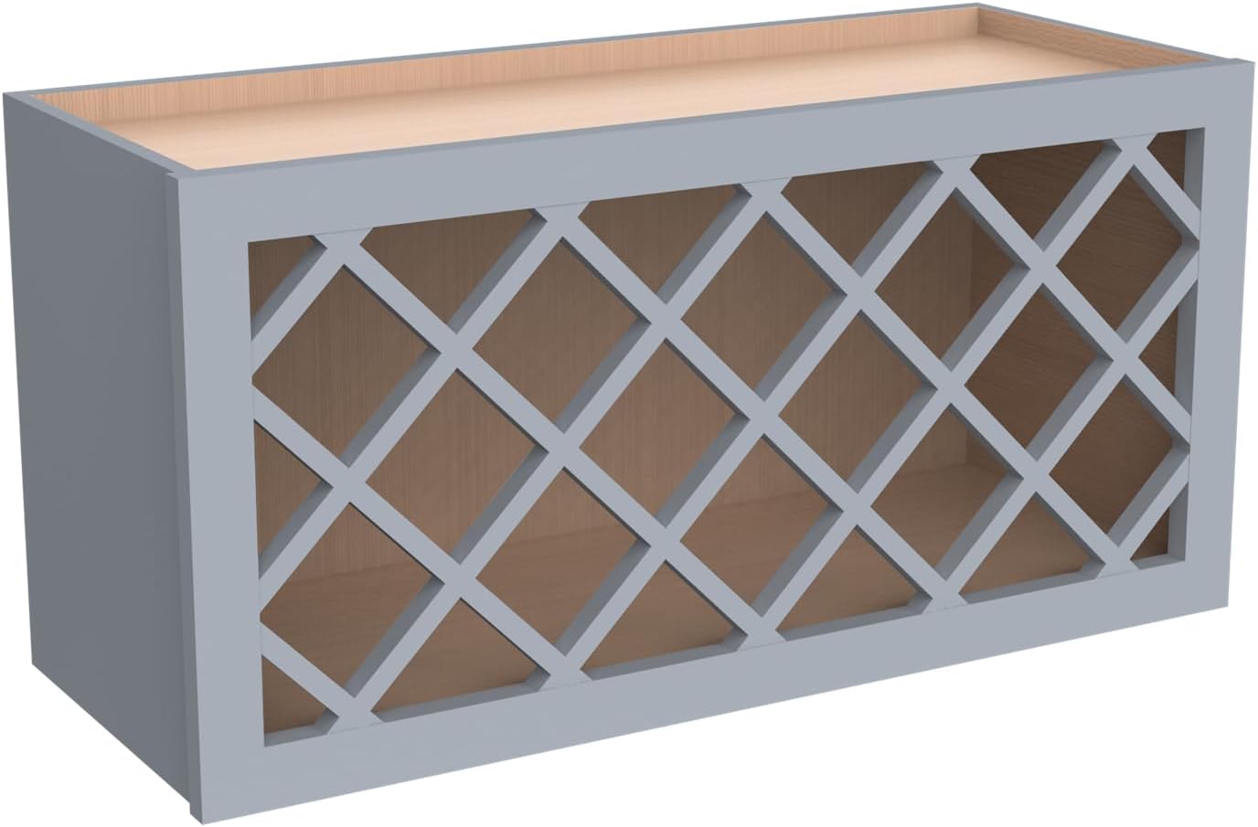 Solid Wood RTA Wine Bottle Rack Wall Cabinet with Lattice Panels Wine Holder Wine Storage Cabinet for Bar, Pantry, Wine Cellar Basement Countertop Mocha (Gray, 30”W × 12”D × 15”H), Sk-grey