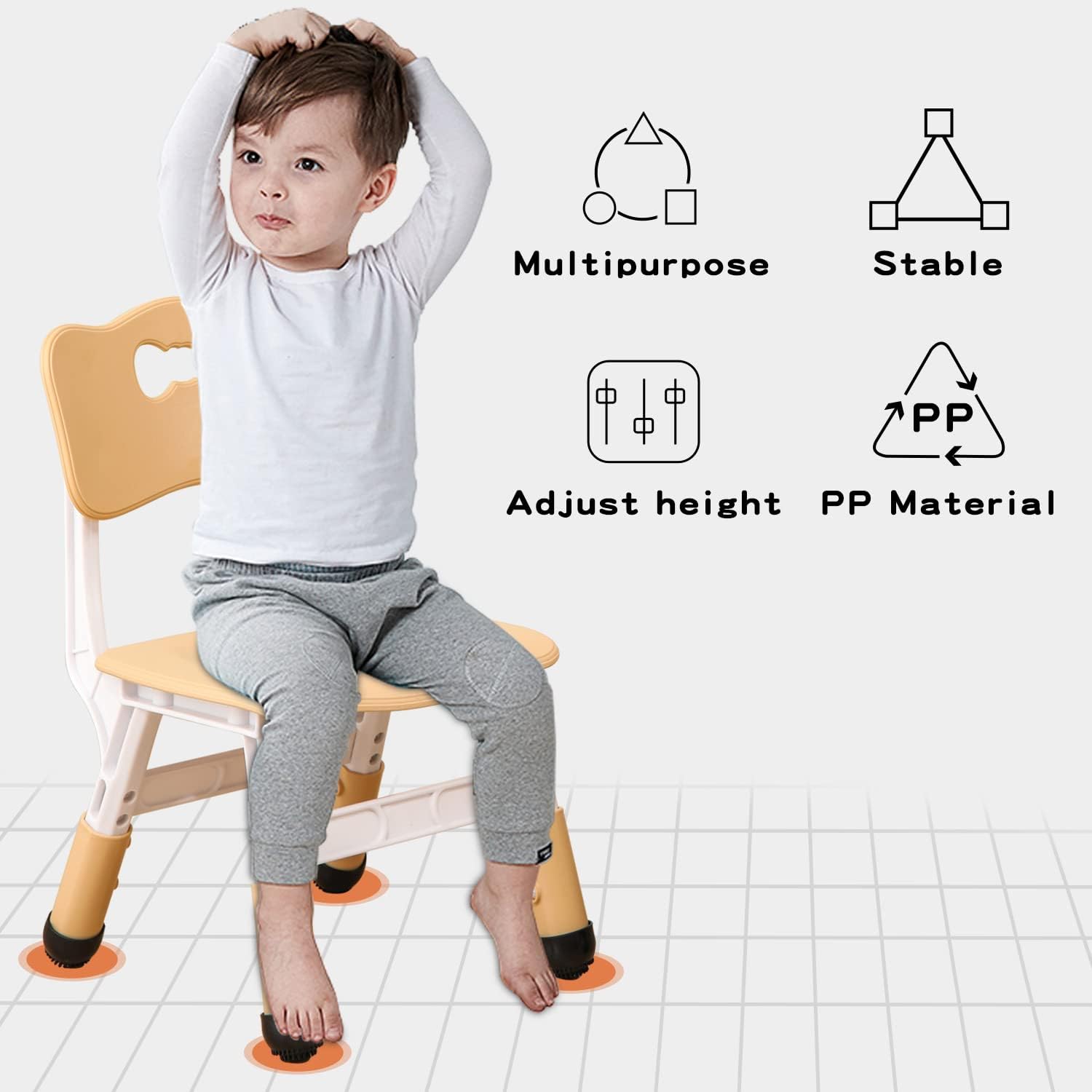 WHY TOYS Adjustable Kid Chairs Indoor 3 Level Adjustable Suitable for Children Age 2-6. Maximum load-bearing 220LBS Suitable for Family Classroom and Nursery Child Seat Set (2-Pack-Beige)