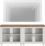 WAMPAT Entertainment Center with Bookshelves for TVs up to 75", Farmhouse Wall Unit TV Stand with Glass Doors & Drawer, Media Console TV Table for Living Room, Bedroom & Home Theater, White