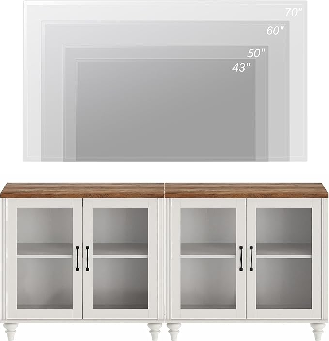 WAMPAT Entertainment Center with Bookshelves for TVs up to 75", Farmhouse Wall Unit TV Stand with Glass Doors & Drawer, Media Console TV Table for Living Room, Bedroom & Home Theater, White