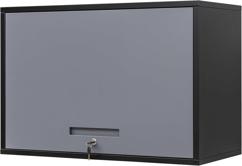 Yizosh Metal Wall Cabinet with Doors and Shelves, Wall Mounted Storage Cabinet for Garage, Basement, Kitchen, Warehouse (Black Gray, 21.6" H)
