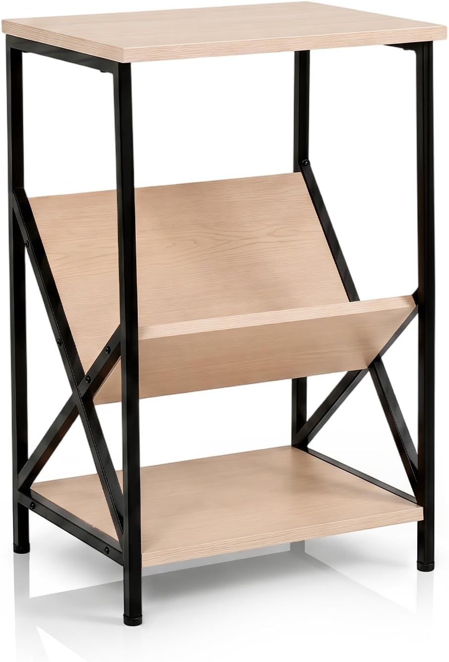 Tangkula Industrial Side Table, 3-Tier Accent End Table with Small Book Recor...