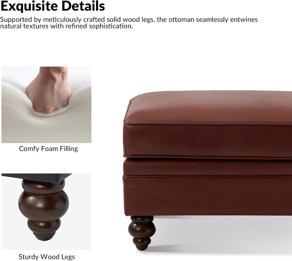 HULALA HOME Genuine Leather Ottoman Coffee Table, Ottoman Foot Rest for Livin...