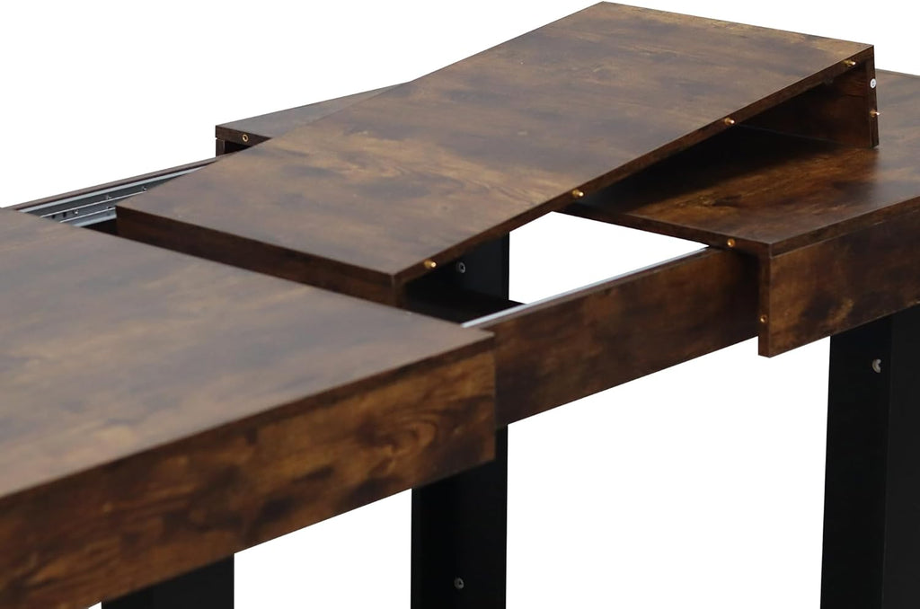 63"-79" Expandable Dining Table Set for 8, Wood Rectangle Dining Table and 8 Brown Faux Suede Chairs, Suitable for Home,Kitchen Dining Room,Farmhouse