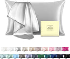 Natural Mulberry Silk Pillowcase for Hair and Skin Queen Size 20"X30" Silk Pillow Case with Hidden Zipper Soft Breathable Smooth Cooling Silk Pillow Covers for Sleeping(Silver Grey,Queen,1Pcs)