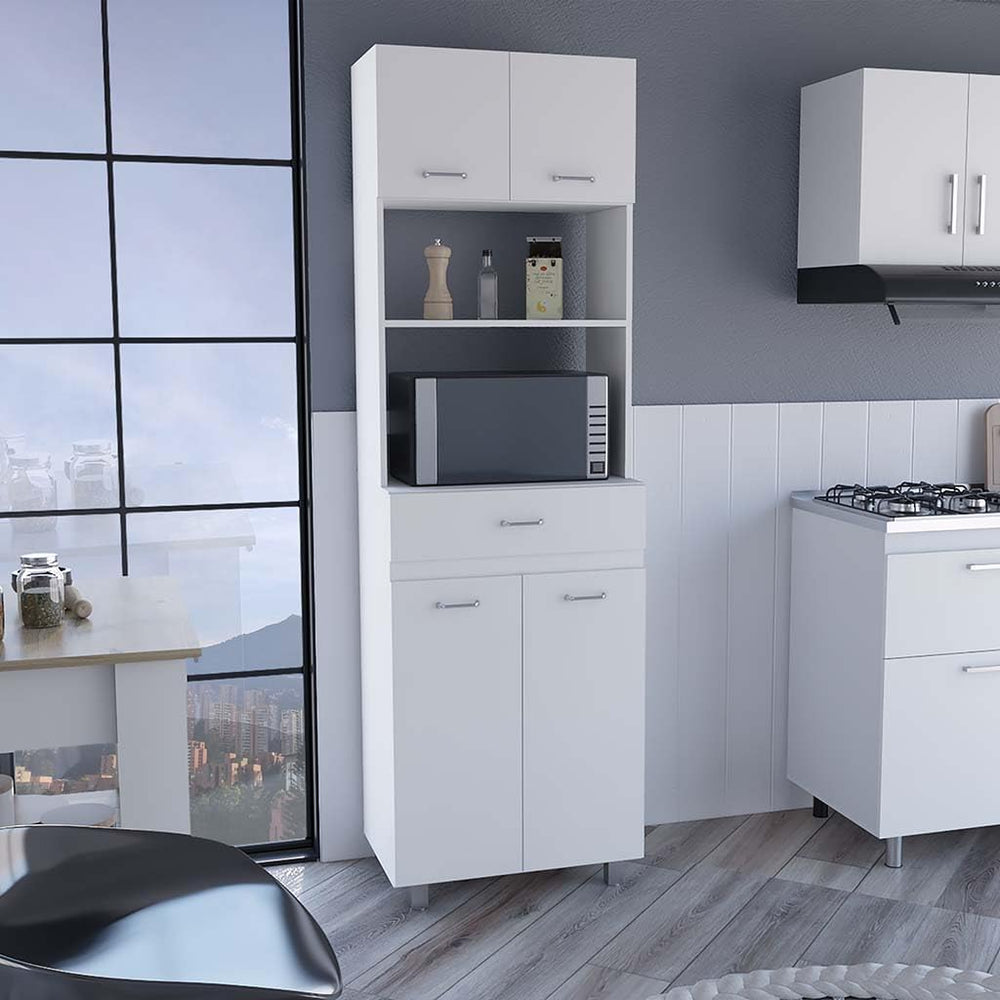 Microwave Double Door Cabinet, One Drawer, One Shelf, White