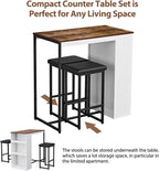 Panana 3 Piece Dining Table Set Kitchen Bar Table with Two Stool Storage Shelves Wood Counter Height Table Top with Sew Kerf Finish Dining Room Home