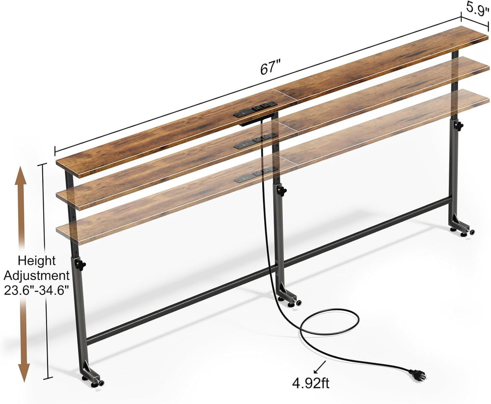 Faesun 67 Inch Behind Couch Table, 23.6"-34.6" Adjustable Height Ra...