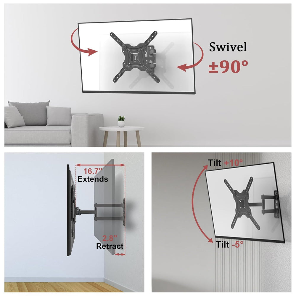 Full Motion TV Wall Mount, Corner Wall Mount Bracket with Swivel Tilt Arm, Fi...