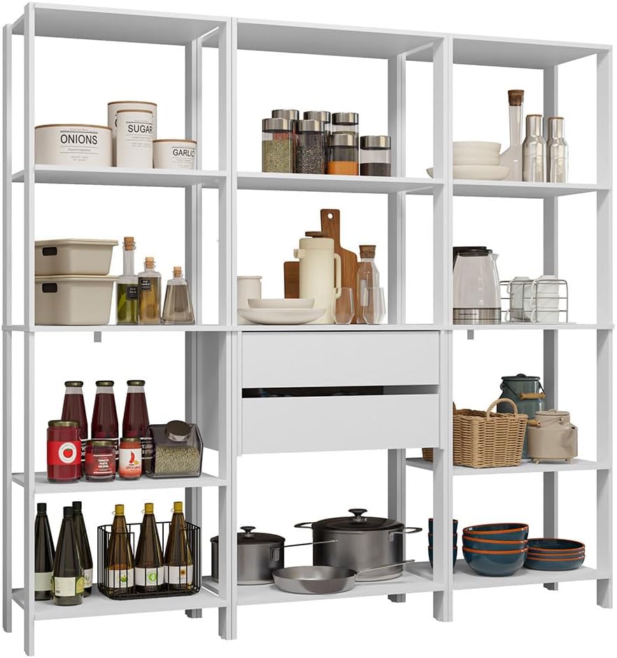 Madesa Kitchen Pantry Storage Rack with 2 Drawers and Open Shelves 74" L...