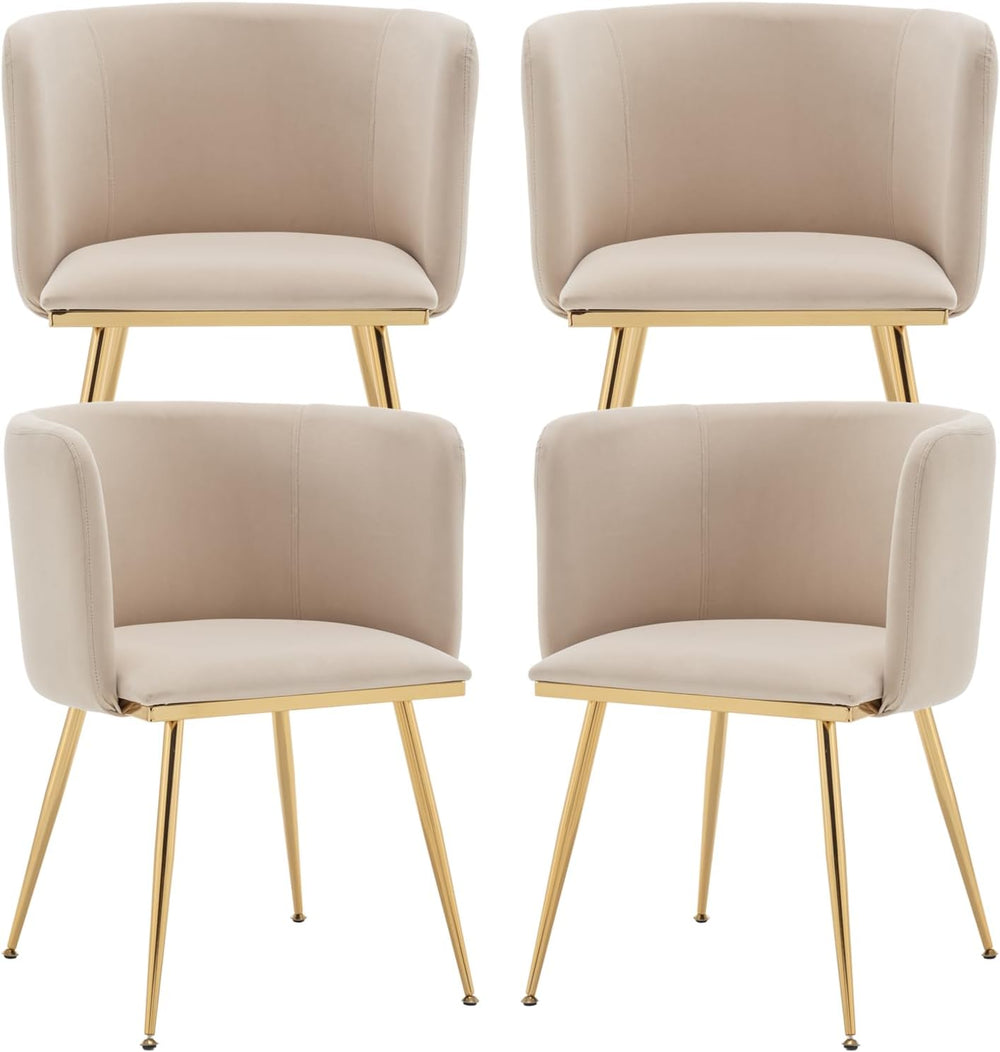 Canxkun Velvet Dining Chairs Set of 4, Barrel Dining Chairs with Gold Metal L...
