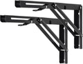 YUMORE Folding Shelf Brackets, 14 Inch Heavy Duty Collapsible Shelf Bracket, Black DIY L Bracket for Workbench Folding Table Hinge, Max Load: 330lb, 2 Pack