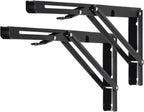 YUMORE Folding Shelf Brackets, 14 Inch Heavy Duty Collapsible Shelf Bracket, Black DIY L Bracket for Workbench Folding Table Hinge, Max Load: 330lb, 2 Pack