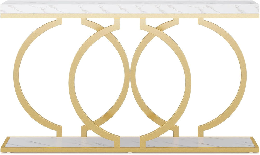 Tribesigns Gold Console Table, 55 inch Modern Entryway Table with Geometric M...