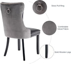 Dining Chairs Set of 6, Upholstered Tufted Dining Room Chairs with High Back, Nailhead Trim and Solid Wood Legs, Modern Dining Chairs for Dining Room, Black Pu Leather Splicing Grey Velvet