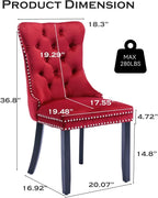Velvet Upholstered Dining Chairs Set of 6, Modern Style Kitchen Side Chairs with Nailhead Trim and Wood Legs,Metal Pulling Ring for Dining Room Living Room(Wine Red,Set of 6)