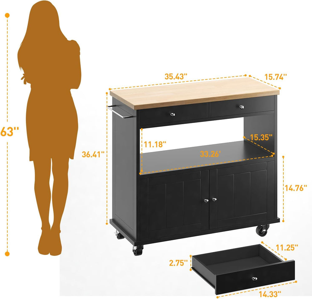 knoworld Rolling Kitchen Island with Storage Cabinet, 35.4'' Width Ki...