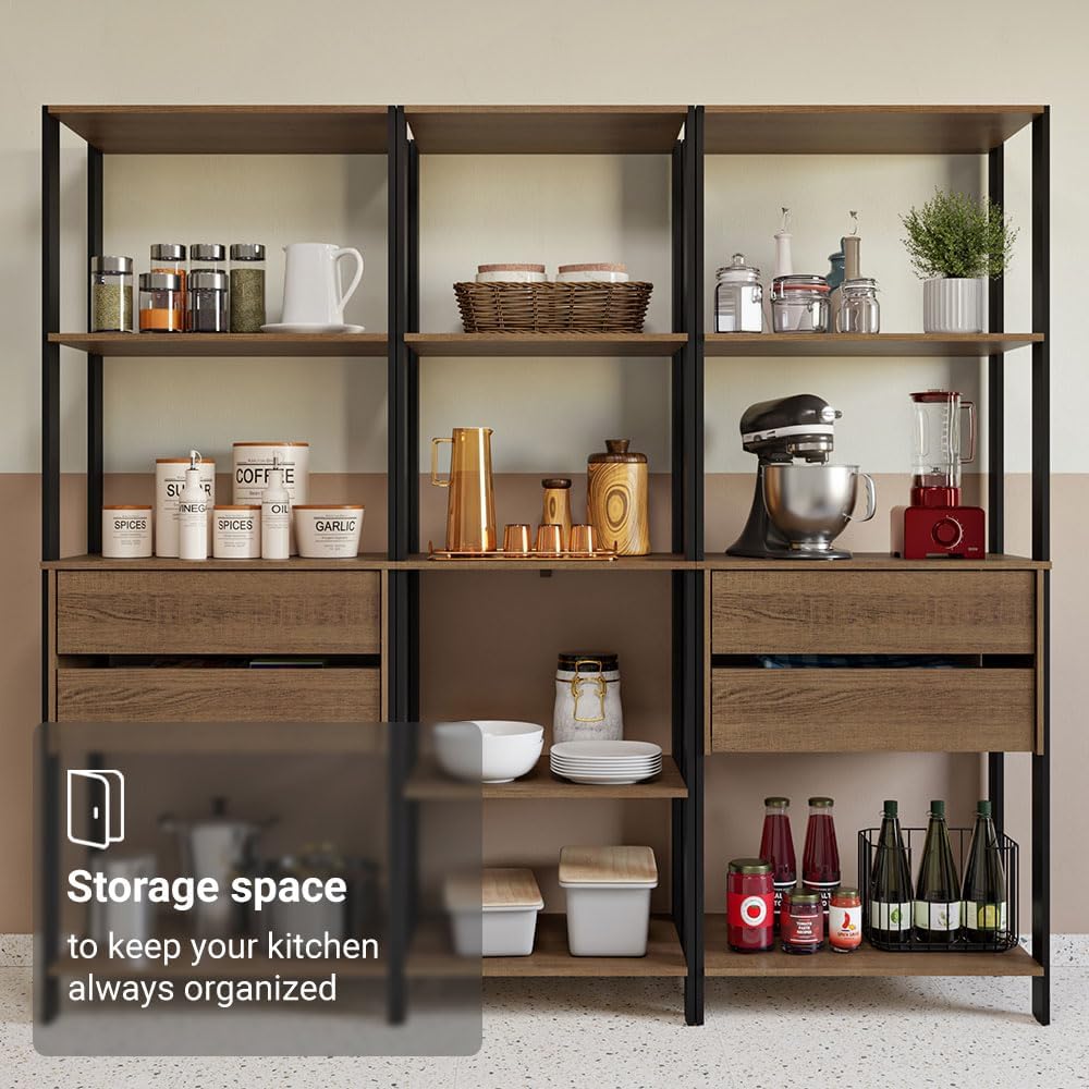 Madesa Kitchen Pantry Storage Rack with 4 Drawers and Open Shelves 78" L...