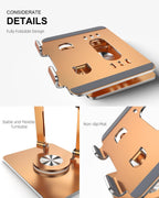 Tablet Stand Holder with Thickened 360°Rotating Base Dual Rod Adjustable Aluminum Stand for All 5.8-12.9” iPad Samsung Phone Tablet Kindle E-Reader and More, Rose