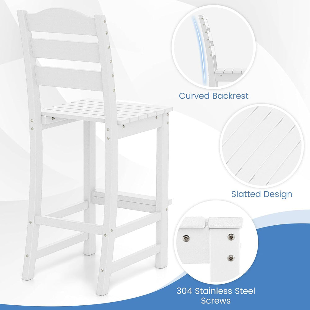 Tangkula Patio HDPE Barstool, Outdoor High Top Bar Chair w/Backrest & Foo...