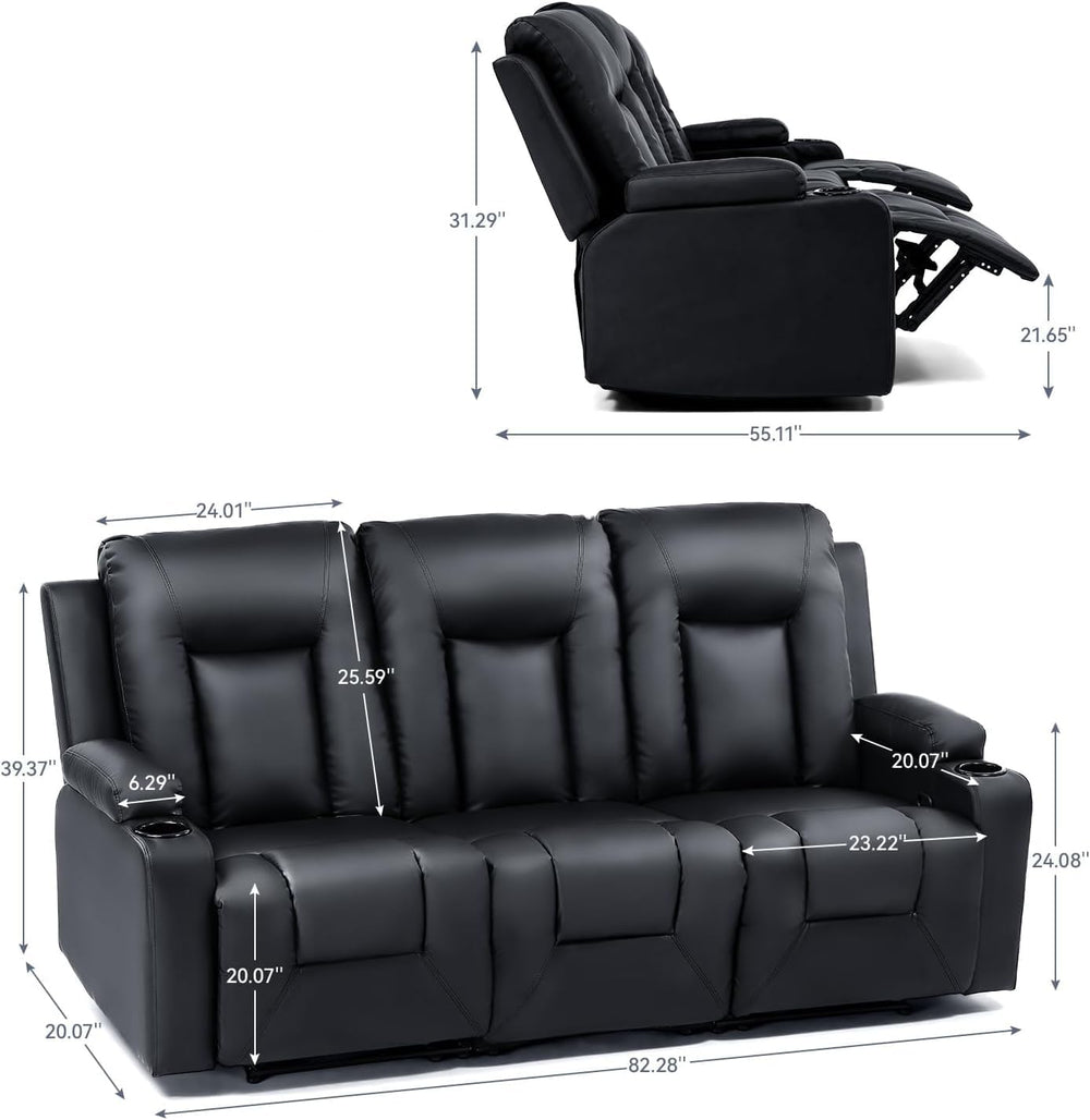 LUCKLIFE Faux Leather Recliner Sofa Set,Manual Living Room Furniture Sets | 3...