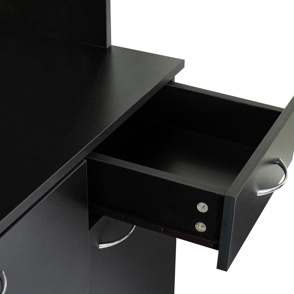 71" Black Kitchen Pantry Cabinets with Microwave Stand, 6 Doors & 3 ...