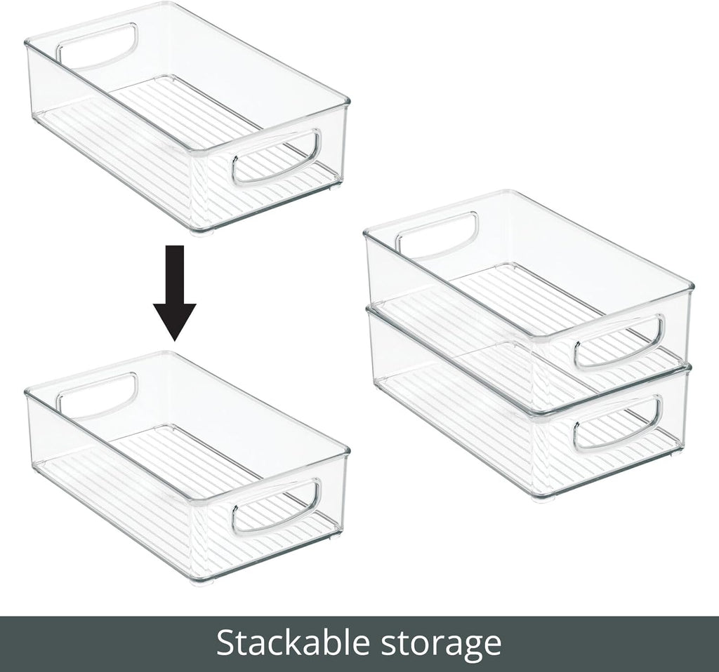 mDesign Small Plastic Storage Organizer Container Bin, Closet Organization for Hallway, Bedroom, Linen, Coat, Entryway - Holds Clothing, Blankets, Accessories, Toys - Ligne Collection, 4 Pack, Clear