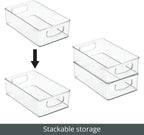 mDesign Small Plastic Storage Organizer Container Bin, Closet Organization for Hallway, Bedroom, Linen, Coat, Entryway - Holds Clothing, Blankets, Accessories, Toys - Ligne Collection, 4 Pack, Clear