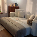 Acanva Corduroy Convertible Modular L Shaped Sectional Sofa, 4 Seater Free Combination Corner Couch, Convertible to DayBed, Wide Loveseat with Moveable Ottomans for Small Spaces, Sleeper Bed, White