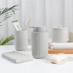BosilunLife Ceramic Bathroom Accessories Set - Bathroom Counter Soap Set Light Grey Bathroom Decor Sets Accessories Bathroom Lotion Soap Dispenser and Toothbrush Holder Set, Soap Dish, Apothecary Jars